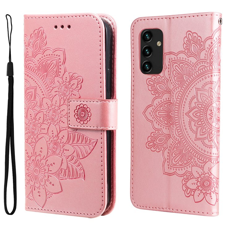 Wallet Stand Phone Cover Mandala Flower Imprinted Folio Flip Protective Leather Case for Samsung Galaxy A13 4G - Rose Gold
