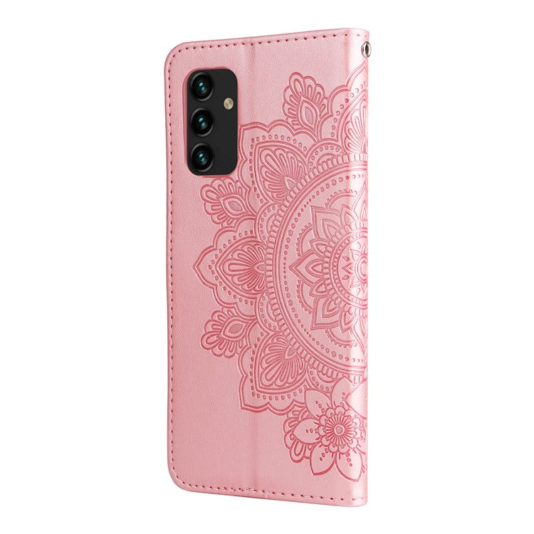 Wallet Stand Phone Cover Mandala Flower Imprinted Folio Flip Protective Leather Case for Samsung Galaxy A13 4G - Rose Gold
