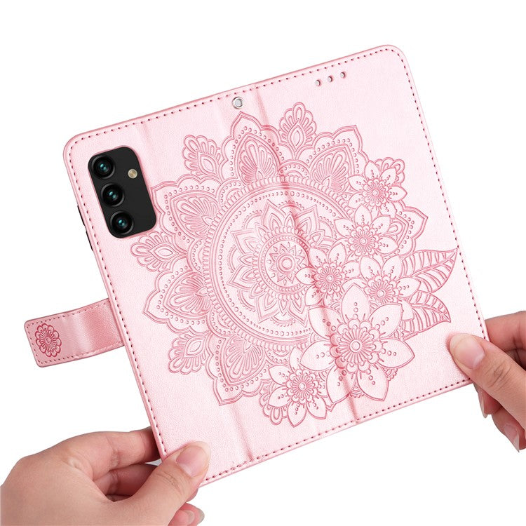 Wallet Stand Phone Cover Mandala Flower Imprinted Folio Flip Protective Leather Case for Samsung Galaxy A13 4G - Rose Gold