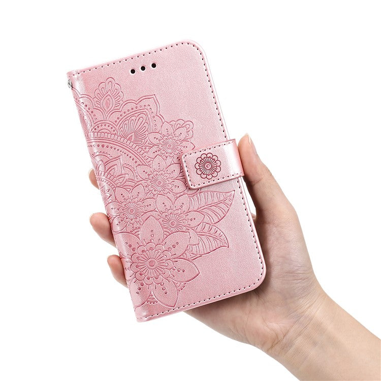 Wallet Stand Phone Cover Mandala Flower Imprinted Folio Flip Protective Leather Case for Samsung Galaxy A13 4G - Rose Gold