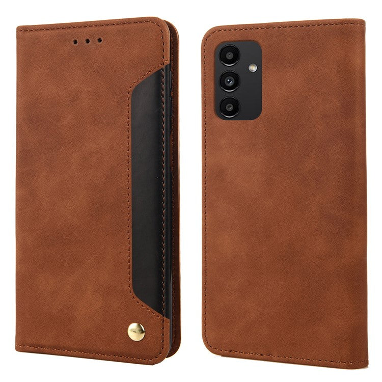 For Samsung Galaxy A13 4G Shockproof Splicing PU Leather Case Wallet Stand Skin-touch Phone Cover - Brown