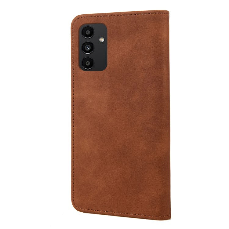 For Samsung Galaxy A13 4G Shockproof Splicing PU Leather Case Wallet Stand Skin-touch Phone Cover - Brown