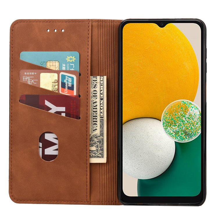 For Samsung Galaxy A13 4G Shockproof Splicing PU Leather Case Wallet Stand Skin-touch Phone Cover - Brown