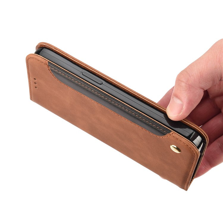 For Samsung Galaxy A13 4G Shockproof Splicing PU Leather Case Wallet Stand Skin-touch Phone Cover - Brown