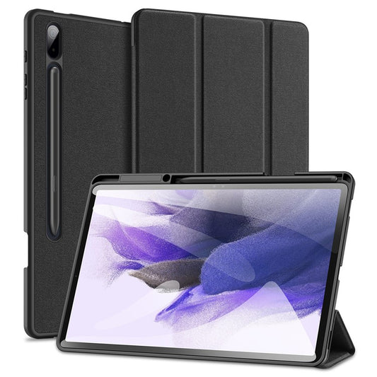 DUX DUCIS DOMO Series for Samsung Galaxy Tab S7+ / S8+ / S7 FE Tri-fold Stand PU Leather + TPU Auto Sleep / Wake Tablet Case Cover with Pen Slot - Black