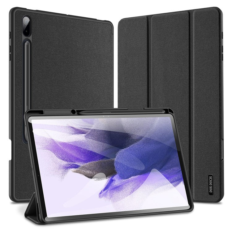 DUX DUCIS DOMO Series for Samsung Galaxy Tab S7+ / S8+ / S7 FE Tri-fold Stand PU Leather + TPU Auto Sleep / Wake Tablet Case Cover with Pen Slot - Black