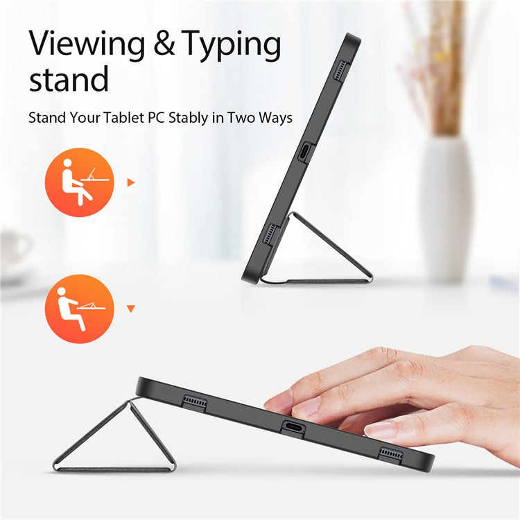DUX DUCIS DOMO Series for Samsung Galaxy Tab S7+ / S8+ / S7 FE Tri-fold Stand PU Leather + TPU Auto Sleep / Wake Tablet Case Cover with Pen Slot - Black