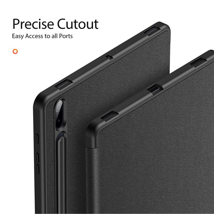 DUX DUCIS DOMO Series for Samsung Galaxy Tab S7+ / S8+ / S7 FE Tri-fold Stand PU Leather + TPU Auto Sleep / Wake Tablet Case Cover with Pen Slot - Black