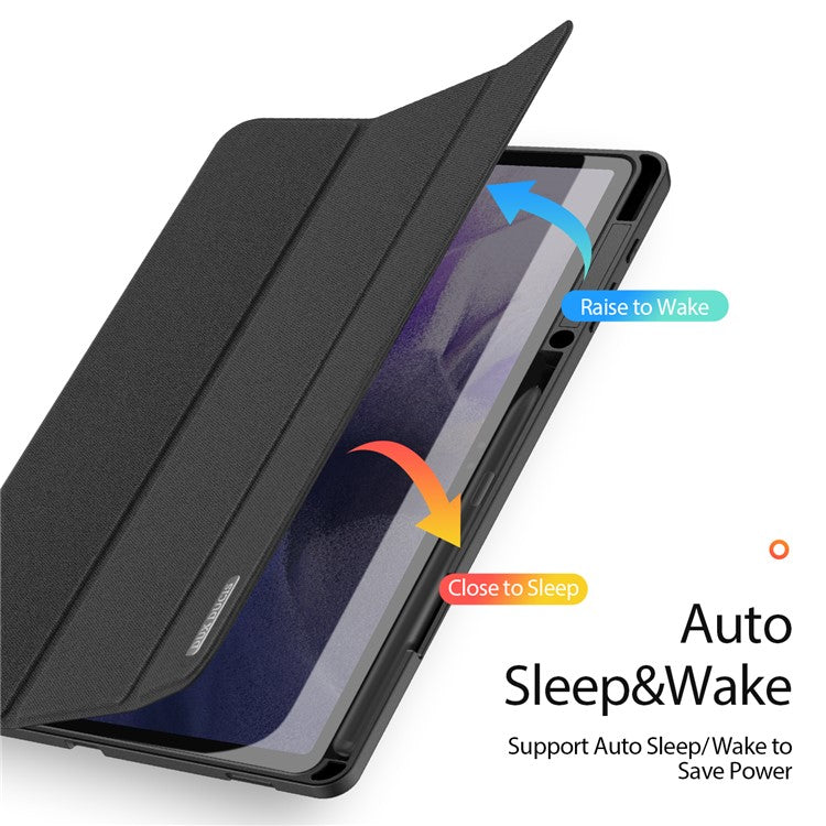DUX DUCIS DOMO Series for Samsung Galaxy Tab S7+ / S8+ / S7 FE Tri-fold Stand PU Leather + TPU Auto Sleep / Wake Tablet Case Cover with Pen Slot - Black