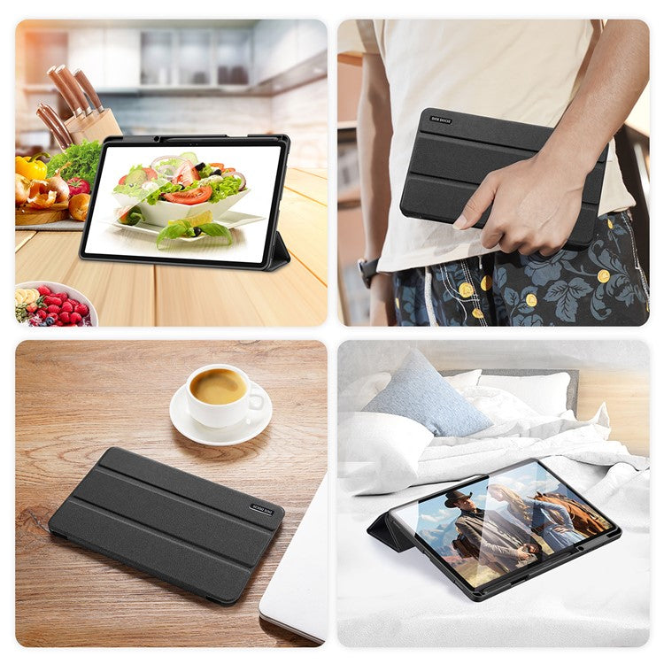 DUX DUCIS DOMO Series for Samsung Galaxy Tab S7+ / S8+ / S7 FE Tri-fold Stand PU Leather + TPU Auto Sleep / Wake Tablet Case Cover with Pen Slot - Black