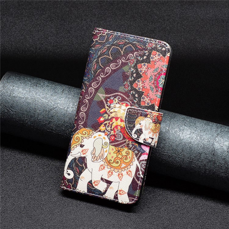 For Samsung Galaxy A13 4G / A13 5G / A04 4G (164.4 x 76.3 x 9.1 mm) Stand Wallet Pattern Cover PU Leather Phone Case - Flower and Elephant