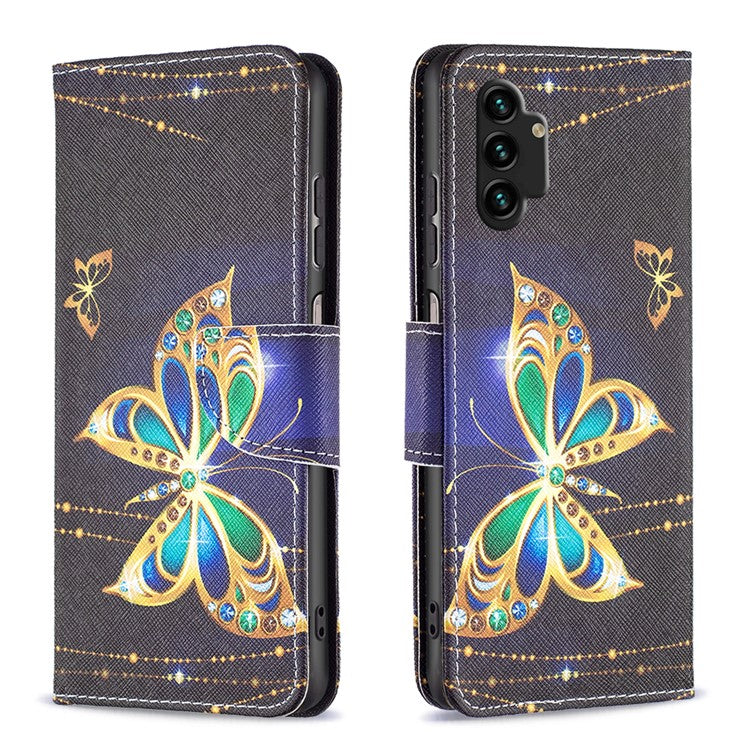 For Samsung Galaxy A13 4G / A13 5G / A04 4G (164.4 x 76.3 x 9.1 mm) Stand Wallet Pattern Cover PU Leather Phone Case - Jewelry Butterfly