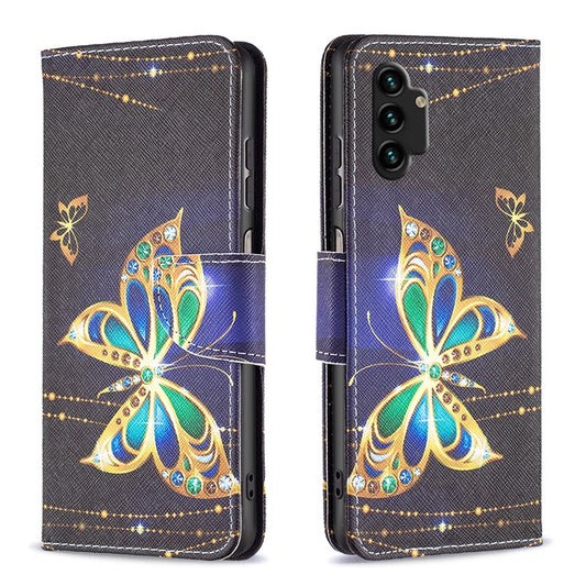 For Samsung Galaxy A13 4G / A13 5G / A04 4G (164.4 x 76.3 x 9.1 mm) Stand Wallet Pattern Cover PU Leather Phone Case - Jewelry Butterfly