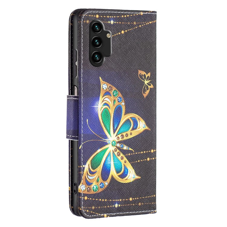 For Samsung Galaxy A13 4G / A13 5G / A04 4G (164.4 x 76.3 x 9.1 mm) Stand Wallet Pattern Cover PU Leather Phone Case - Jewelry Butterfly