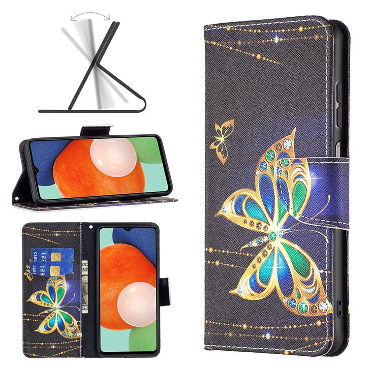 For Samsung Galaxy A13 4G / A13 5G / A04 4G (164.4 x 76.3 x 9.1 mm) Stand Wallet Pattern Cover PU Leather Phone Case - Jewelry Butterfly