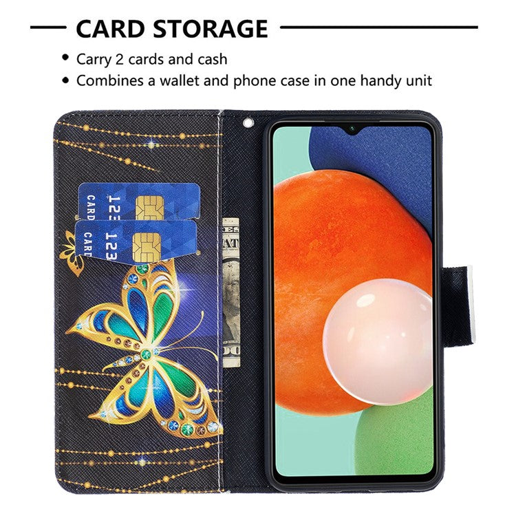 For Samsung Galaxy A13 4G / A13 5G / A04 4G (164.4 x 76.3 x 9.1 mm) Stand Wallet Pattern Cover PU Leather Phone Case - Jewelry Butterfly