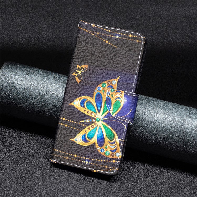 For Samsung Galaxy A13 4G / A13 5G / A04 4G (164.4 x 76.3 x 9.1 mm) Stand Wallet Pattern Cover PU Leather Phone Case - Jewelry Butterfly