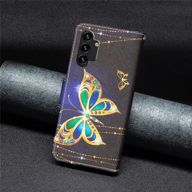 For Samsung Galaxy A13 4G / A13 5G / A04 4G (164.4 x 76.3 x 9.1 mm) Stand Wallet Pattern Cover PU Leather Phone Case - Jewelry Butterfly
