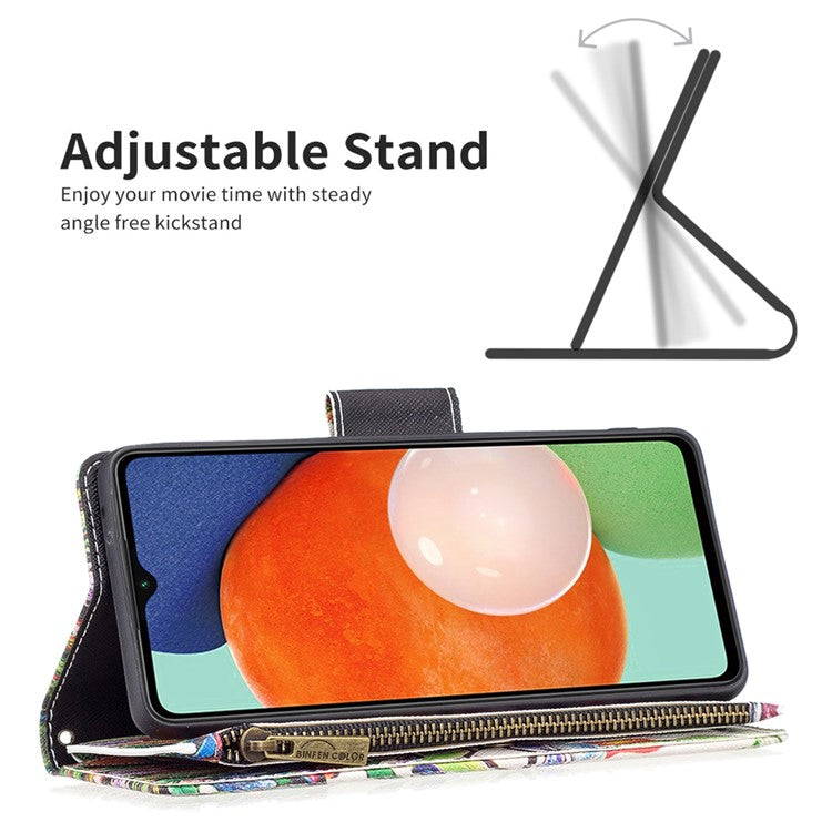 BF03 Pattern Printing Phone Case for Samsung Galaxy A13 4G / A13 5G / A04 4G (164.4 x 76.3 x 9.1 mm), PU Leather Zipper Flip Folio Wallet Stand Protective Cover with Strap - Life Tree
