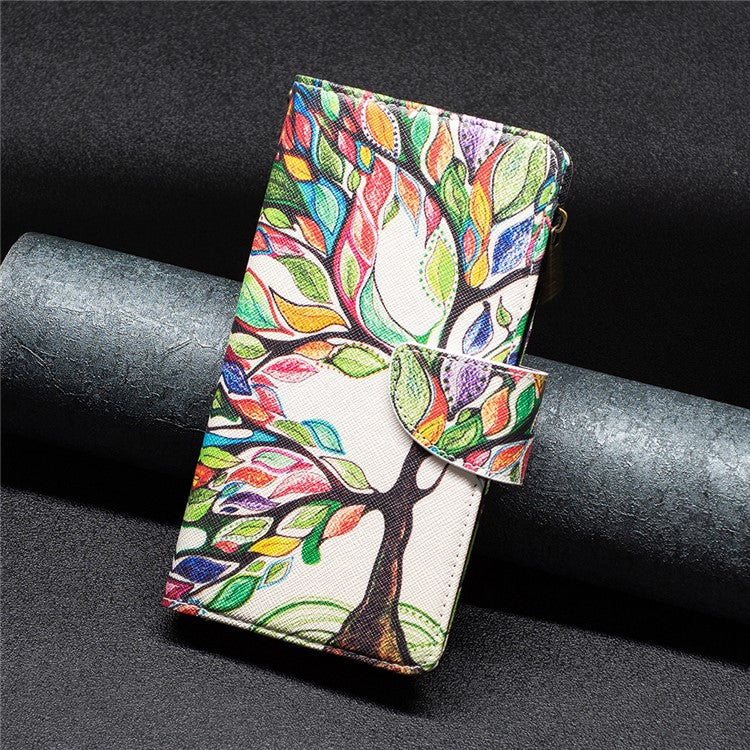 BF03 Pattern Printing Phone Case for Samsung Galaxy A13 4G / A13 5G / A04 4G (164.4 x 76.3 x 9.1 mm), PU Leather Zipper Flip Folio Wallet Stand Protective Cover with Strap - Life Tree
