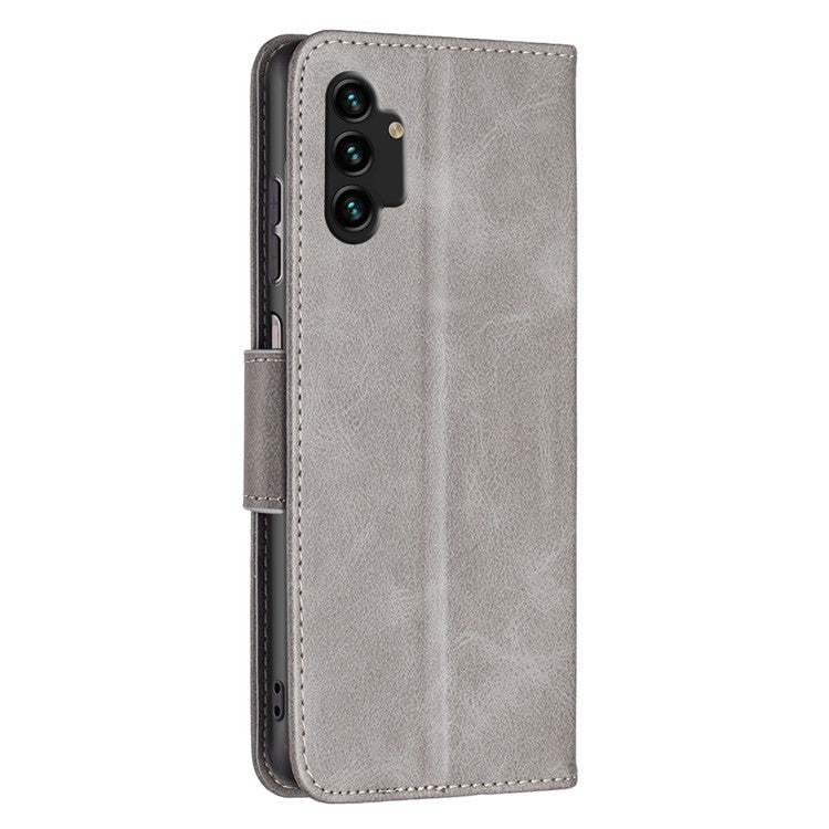 For Samsung Galaxy A13 4G / A13 5G / A04 4G (164.4 x 76.3 x 9.1 mm) Textured PU Leather Folio Flip Cover Stand Magnetic Phone Case with Strap - Grey