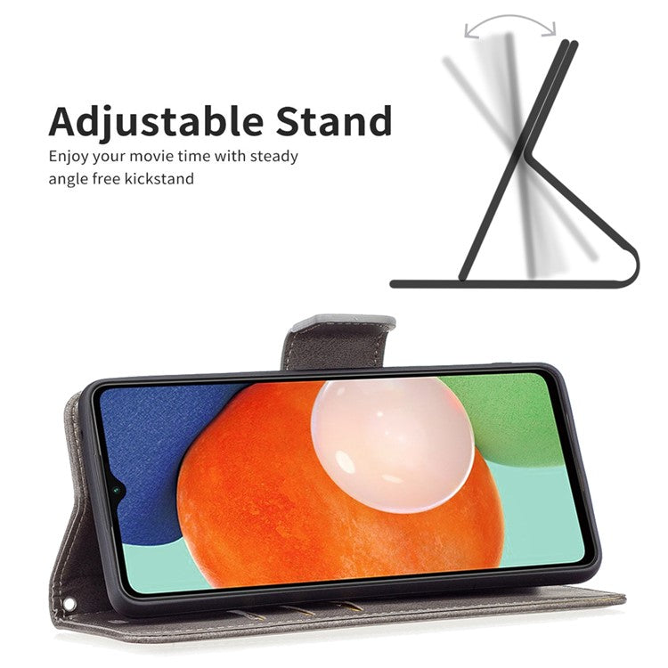 For Samsung Galaxy A13 4G / A13 5G / A04 4G (164.4 x 76.3 x 9.1 mm) Textured PU Leather Folio Flip Cover Stand Magnetic Phone Case with Strap - Grey