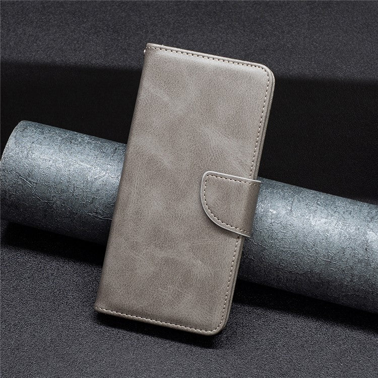 For Samsung Galaxy A13 4G / A13 5G / A04 4G (164.4 x 76.3 x 9.1 mm) Textured PU Leather Folio Flip Cover Stand Magnetic Phone Case with Strap - Grey