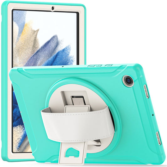 For Samsung Galaxy Tab A8 10.5 (2021) / A8 10.5 (2022) X200 / X205 PC + Silicone Tablet Case Rotary Kickstand Hand Strap Protective Cover - Mint Green