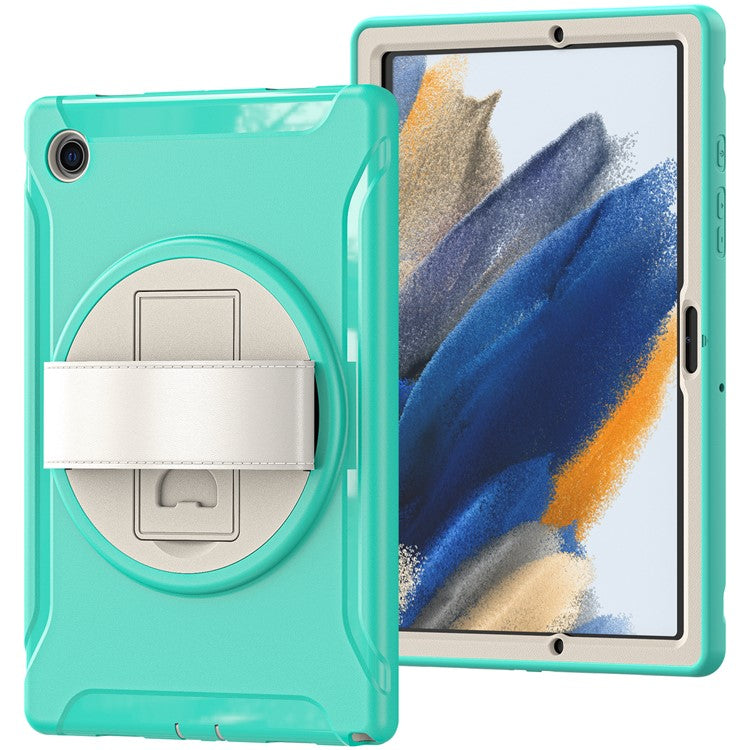 For Samsung Galaxy Tab A8 10.5 (2021) / A8 10.5 (2022) X200 / X205 PC + Silicone Tablet Case Rotary Kickstand Hand Strap Protective Cover - Mint Green