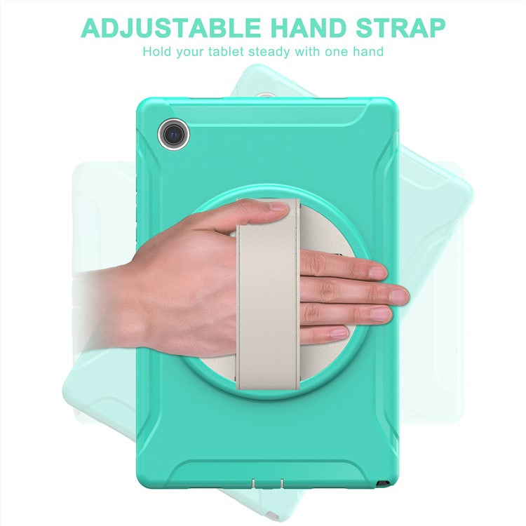 For Samsung Galaxy Tab A8 10.5 (2021) / A8 10.5 (2022) X200 / X205 PC + Silicone Tablet Case Rotary Kickstand Hand Strap Protective Cover - Mint Green
