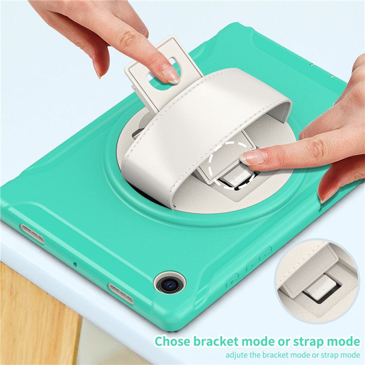 For Samsung Galaxy Tab A8 10.5 (2021) / A8 10.5 (2022) X200 / X205 PC + Silicone Tablet Case Rotary Kickstand Hand Strap Protective Cover - Mint Green