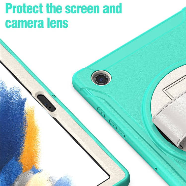 For Samsung Galaxy Tab A8 10.5 (2021) / A8 10.5 (2022) X200 / X205 PC + Silicone Tablet Case Rotary Kickstand Hand Strap Protective Cover - Mint Green