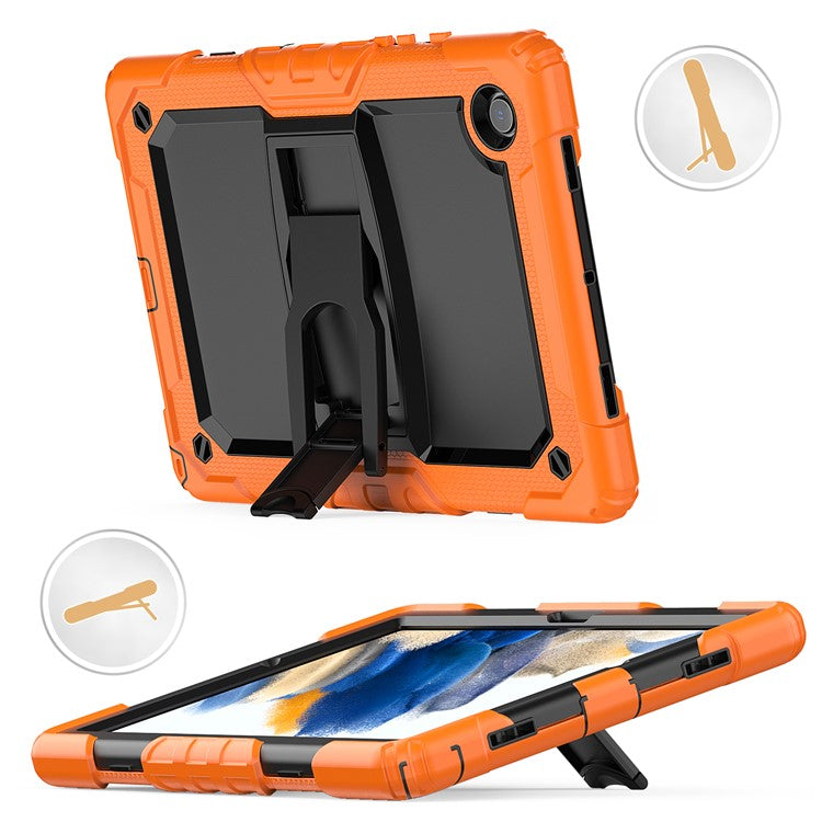 For Samsung Galaxy Tab A8 10.5 (2021) / A8 10.5 (2022) X200 / X205 Kickstand Design Thickened PC + Silicone Drop-resistant Tablet Case Shell with Shoulder Strap - Orange