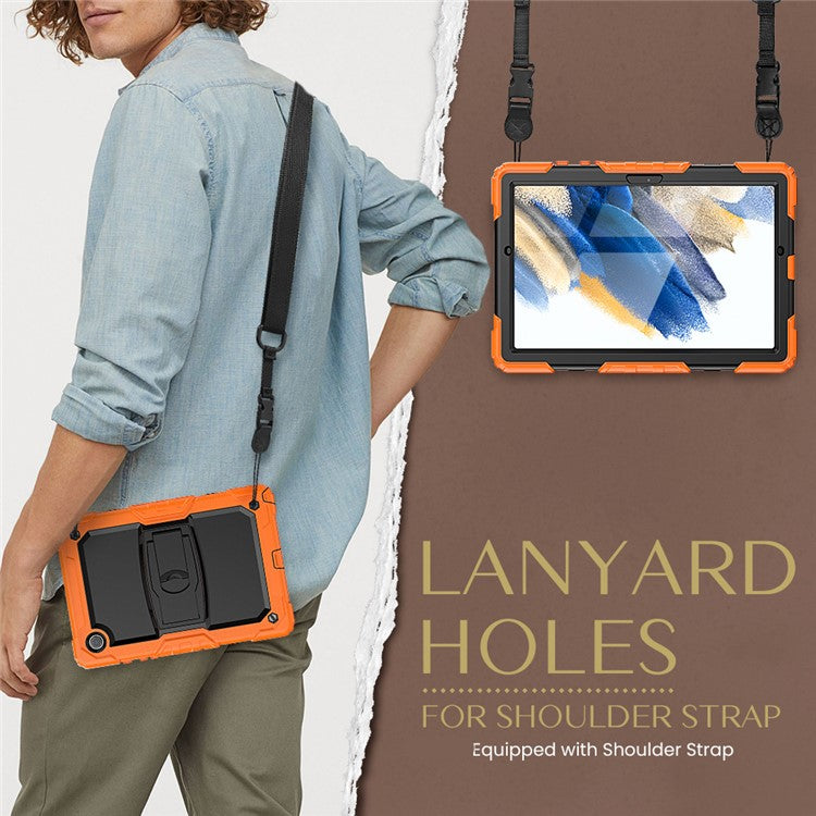 For Samsung Galaxy Tab A8 10.5 (2021) / A8 10.5 (2022) X200 / X205 Kickstand Design Thickened PC + Silicone Drop-resistant Tablet Case Shell with Shoulder Strap - Orange