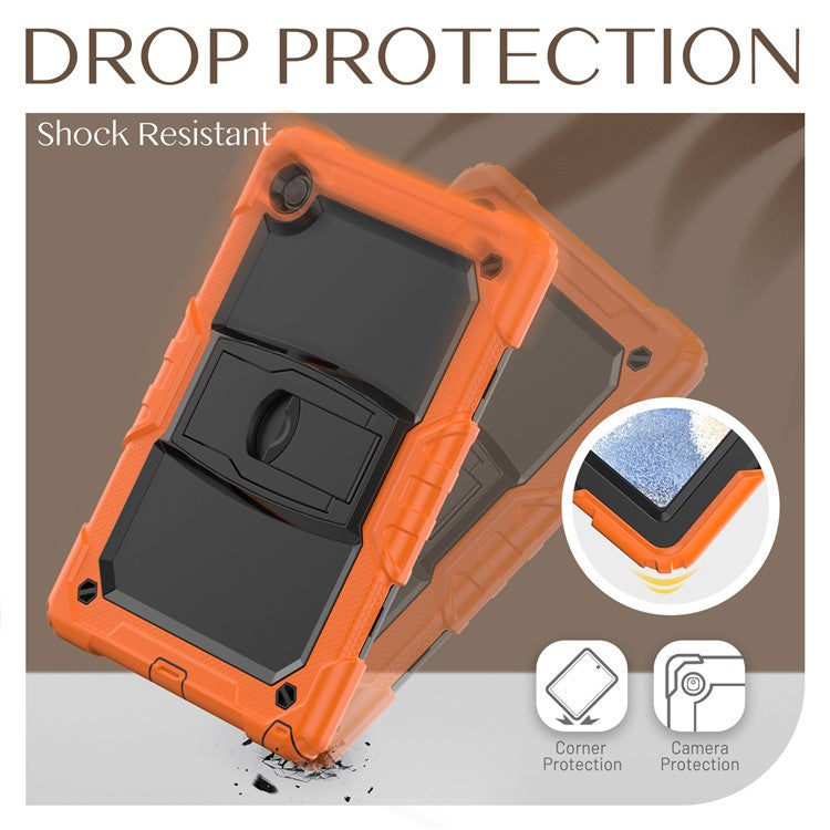 For Samsung Galaxy Tab A8 10.5 (2021) / A8 10.5 (2022) X200 / X205 Kickstand Design Thickened PC + Silicone Drop-resistant Tablet Case Shell with Shoulder Strap - Orange