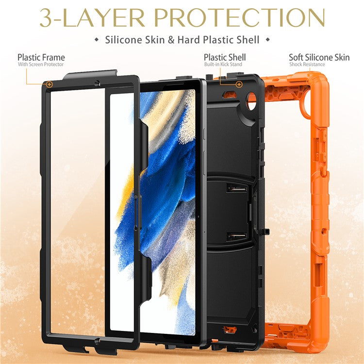 For Samsung Galaxy Tab A8 10.5 (2021) / A8 10.5 (2022) X200 / X205 Kickstand Design Thickened PC + Silicone Drop-resistant Tablet Case Shell with Shoulder Strap - Orange
