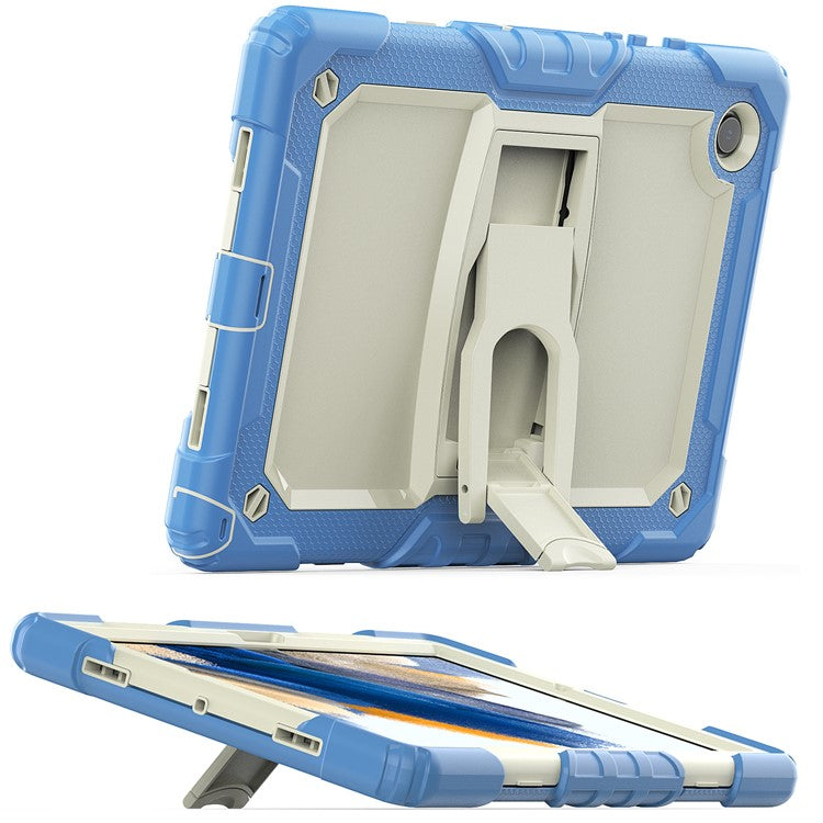 For Samsung Galaxy Tab A8 10.5 (2021) / A8 10.5 (2022) X200 / X205 Kickstand Design Thickened PC + Silicone Drop-resistant Tablet Case Shell with Shoulder Strap - Baby Blue