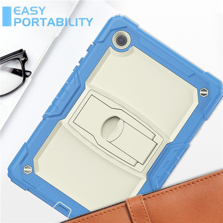 For Samsung Galaxy Tab A8 10.5 (2021) / A8 10.5 (2022) X200 / X205 Kickstand Design Thickened PC + Silicone Drop-resistant Tablet Case Shell with Shoulder Strap - Baby Blue