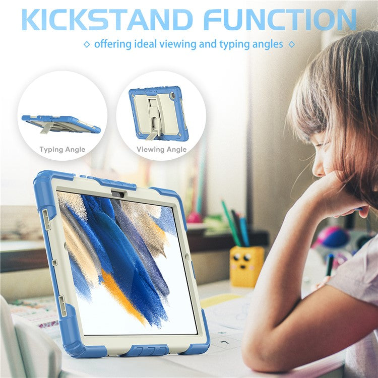 For Samsung Galaxy Tab A8 10.5 (2021) / A8 10.5 (2022) X200 / X205 Kickstand Design Thickened PC + Silicone Drop-resistant Tablet Case Shell with Shoulder Strap - Baby Blue