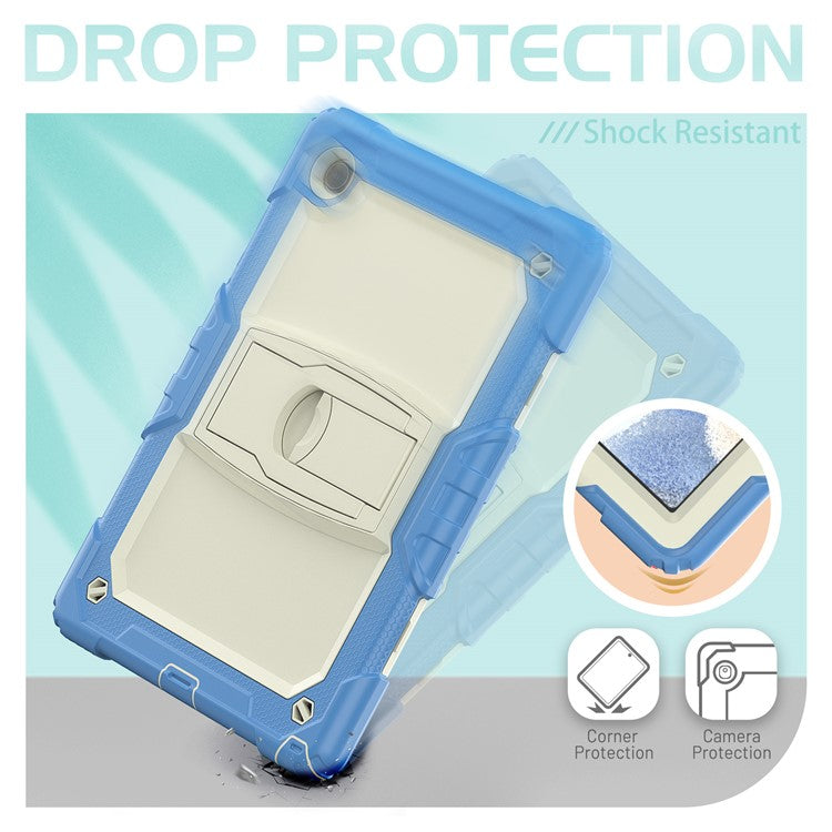 For Samsung Galaxy Tab A8 10.5 (2021) / A8 10.5 (2022) X200 / X205 Kickstand Design Thickened PC + Silicone Drop-resistant Tablet Case Shell with Shoulder Strap - Baby Blue