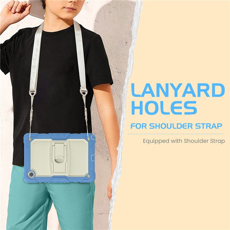 For Samsung Galaxy Tab A8 10.5 (2021) / A8 10.5 (2022) X200 / X205 Kickstand Design Thickened PC + Silicone Drop-resistant Tablet Case Shell with Shoulder Strap - Baby Blue
