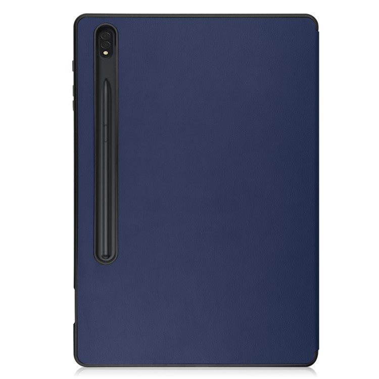For Samsung Galaxy Tab S8+ Anti-scratch Shockproof TPU+PU Leather Trifold Stand Auto Sleep/Wake Design Tablet Cover with Pencil Holder - Dark Blue