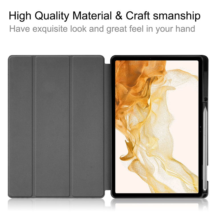 For Samsung Galaxy Tab S8+ Anti-scratch Shockproof TPU+PU Leather Trifold Stand Auto Sleep/Wake Design Tablet Cover with Pencil Holder - Dark Blue