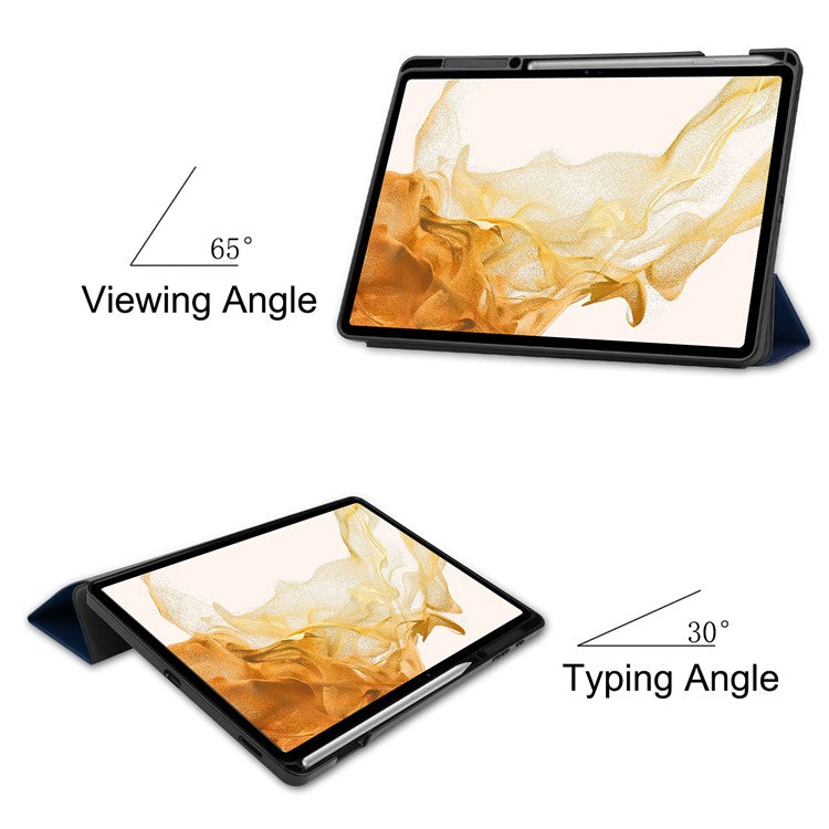 For Samsung Galaxy Tab S8+ Anti-scratch Shockproof TPU+PU Leather Trifold Stand Auto Sleep/Wake Design Tablet Cover with Pencil Holder - Dark Blue