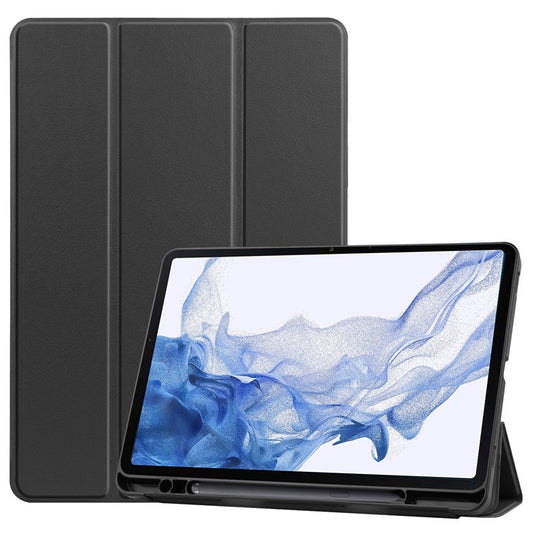 For Samsung Galaxy Tab S8 TPU+PU Leather Trifold Stand Auto Sleep/Wake Function Tablet Protective Cover with Pencil Holder - Black
