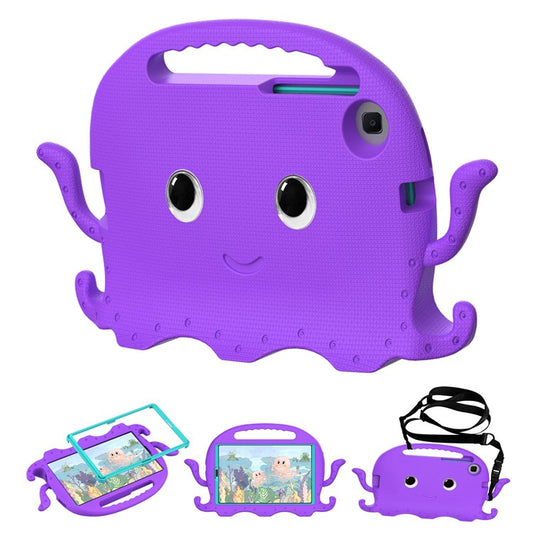 For Samsung Galaxy Tab A7 Lite 8.7-inch SM-T220 / SM-T225 / A9 Cute Cartoon Octopus EVA Tablet Case Pen Slot Design Anti-drop Cover - Purple