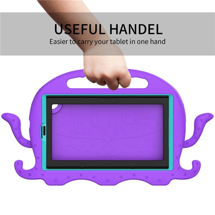 For Samsung Galaxy Tab A7 Lite 8.7-inch SM-T220 / SM-T225 / A9 Cute Cartoon Octopus EVA Tablet Case Pen Slot Design Anti-drop Cover - Purple