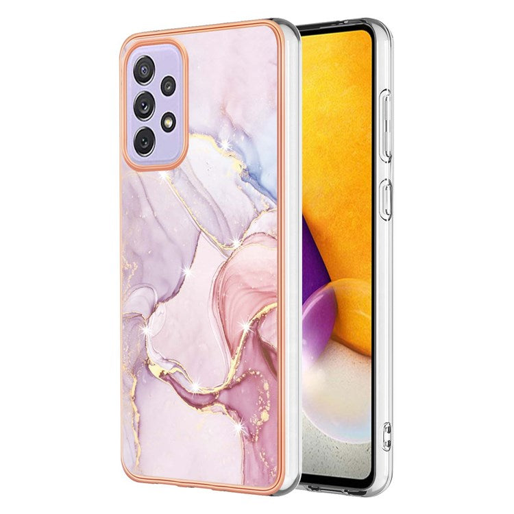 YB IMD Series-2 Phone Case for Samsung Galaxy A13 4G, IMD Marble Pattern Electroplating Frame TPU Cover - Rose Gold 005