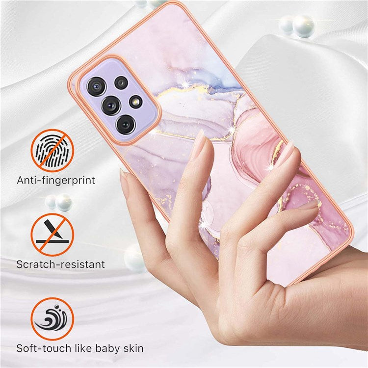 YB IMD Series-2 Phone Case for Samsung Galaxy A13 4G, IMD Marble Pattern Electroplating Frame TPU Cover - Rose Gold 005