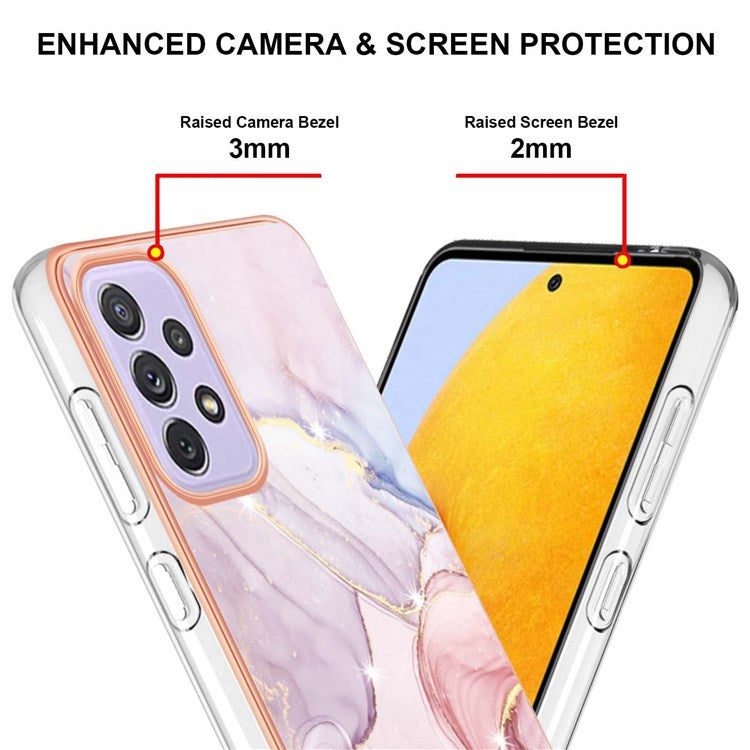 YB IMD Series-2 Phone Case for Samsung Galaxy A13 4G, IMD Marble Pattern Electroplating Frame TPU Cover - Rose Gold 005